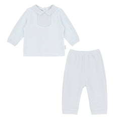 Pastels & Co - Herringbone Smash Story. The Ezra leisure set in soft pale blue offers timeless elegance for baby boys.