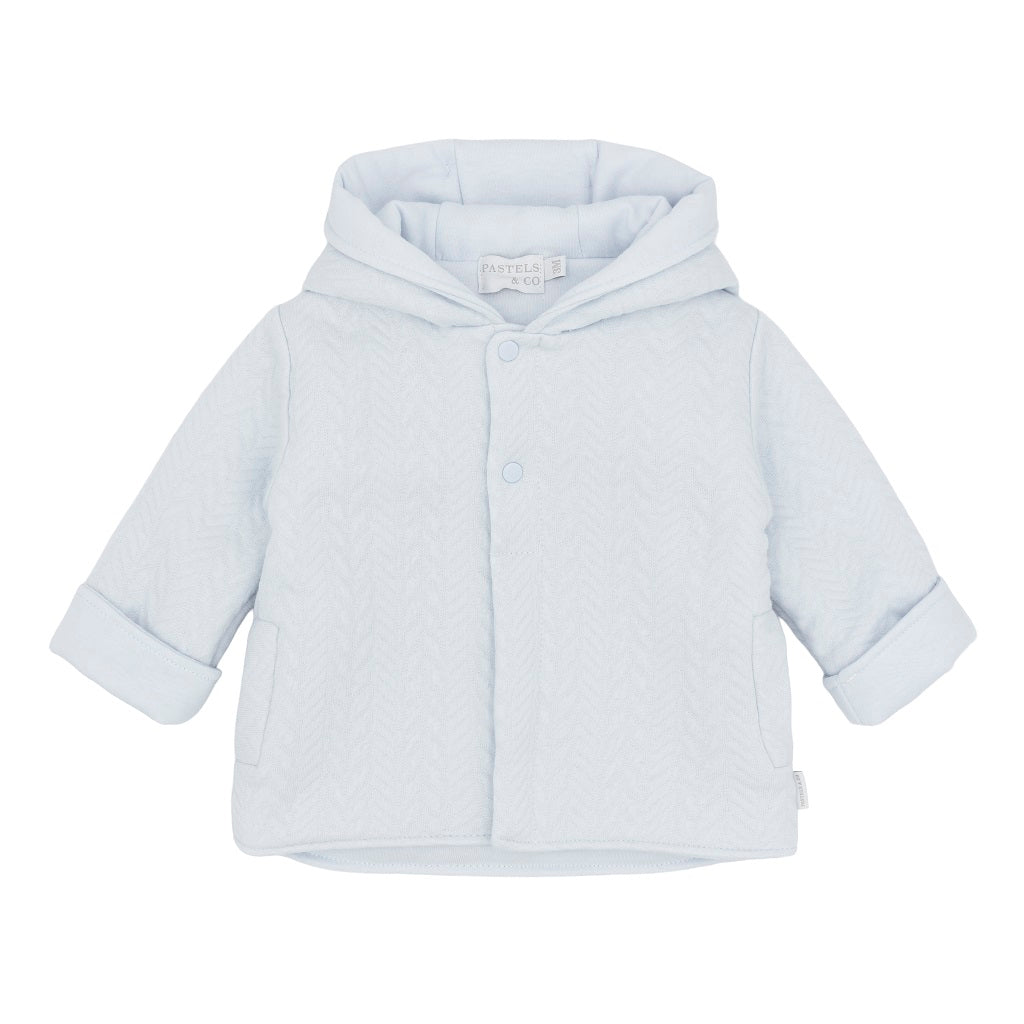 Pastels & Co - Herringbone Smash Story. The Grayson Jacket in soft pale blue offers timeless elegance for baby boys.