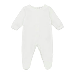Pastels &Co - Teddybear Story. The Robin all-in-one in soft ivory offers timeless elegance for baby boys &amp; girls.