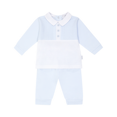 An elegant pale blue leisure set for baby boys by Pastels &amp; Co, combining comfort with timeless style.