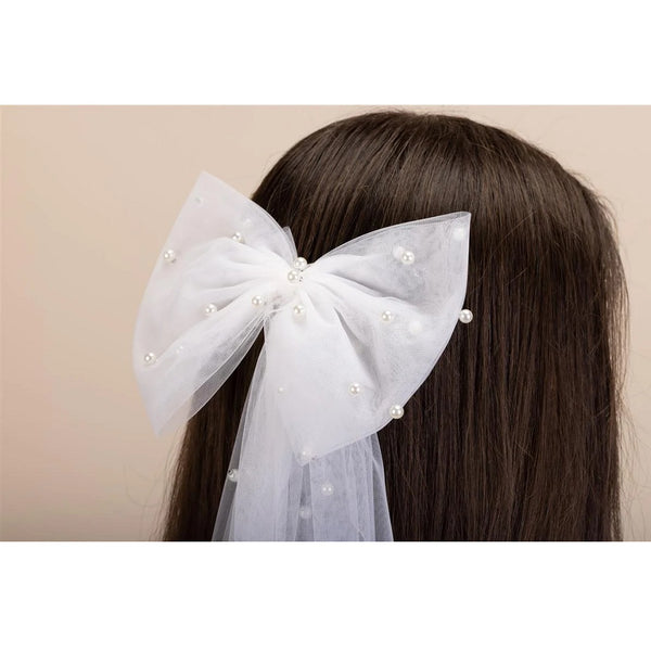 Girls White Pearl Bow Comb