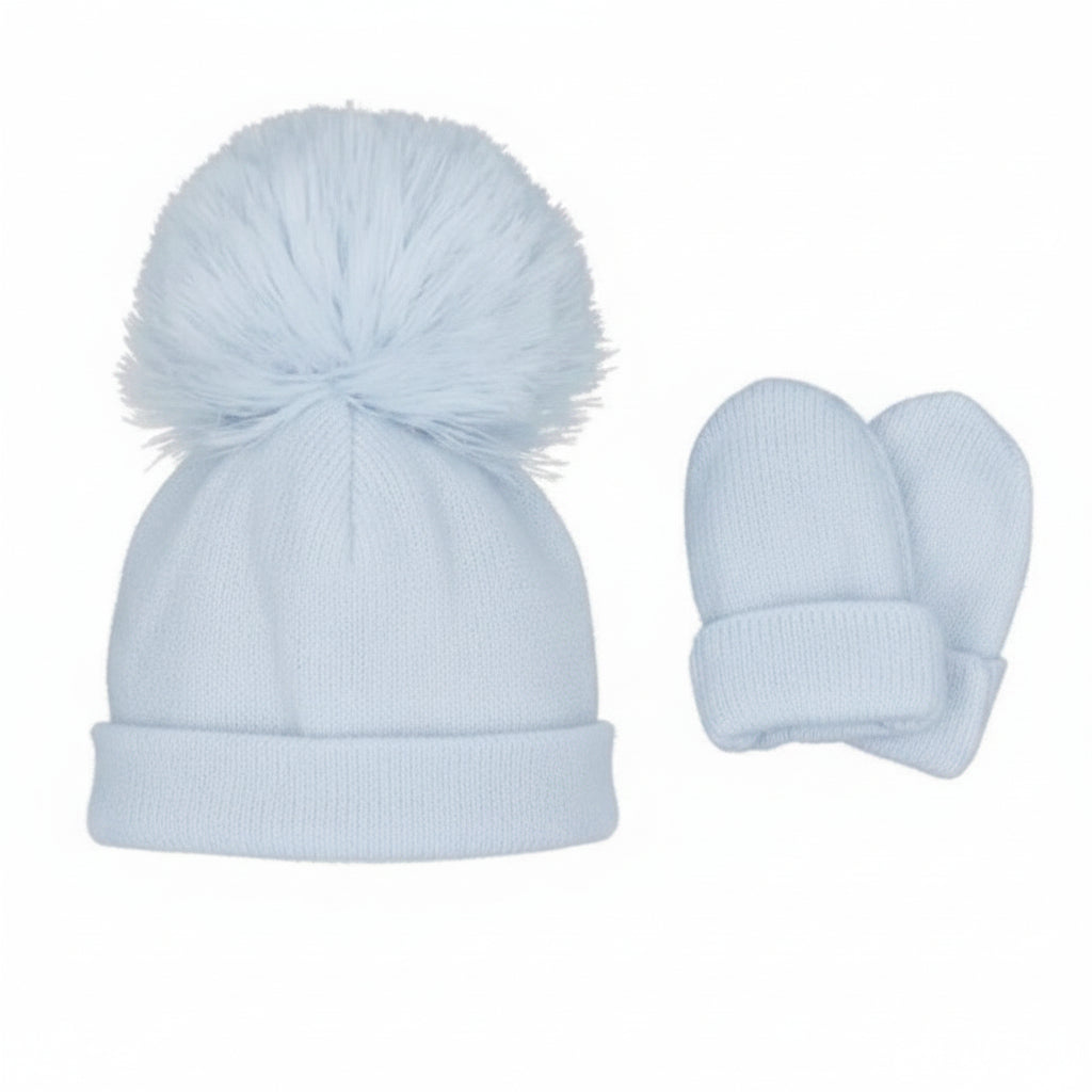 Pastels & Co - Ashton Jersey Hat with Mitts. Pale Pink