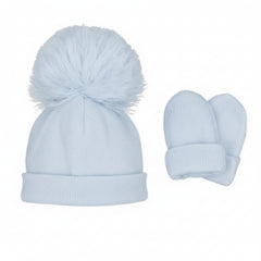 Pastels & Co - Ashton Jersey Hat with Mitts. Pale Pink