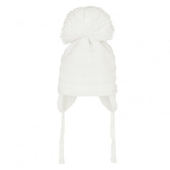 Pastels & Co Bobbie single pom with stripe knit hat. Optic White