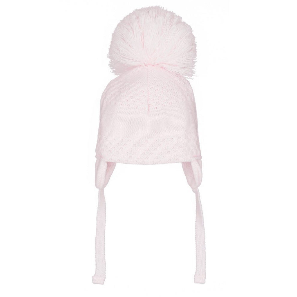 Pastels & Co Bobbie Fine ribbed pom pom hat. Pale Pink