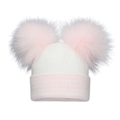 Pom Pom Envy Baby Stripe Double Hat  White Pink