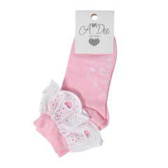 ADee Chic Chevron Broderie Anglaise Ankle Socks Pink