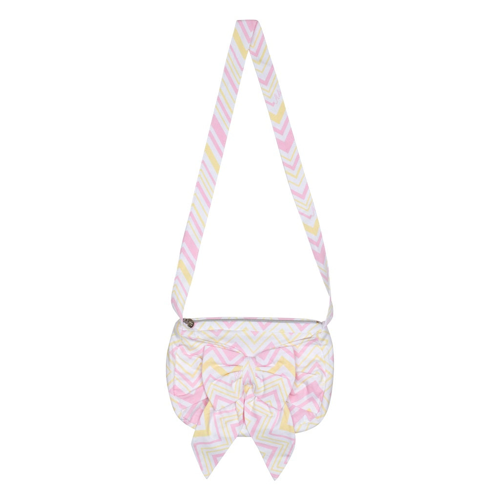 ADee Chic Chevron print bag with large bow detail.