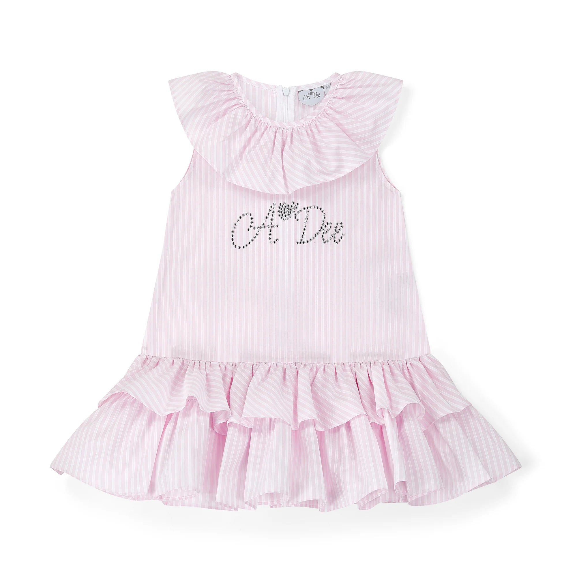 ADEE Celeste Seersucker stripe frill dress dress. Pink Blossom