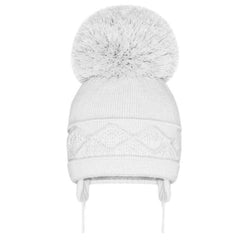 White Cable knit hat with a super pom