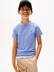 TOMMY HILFIGER Essential short sleeved jersey t-shirt with embroidered Logo. Vintage Iris