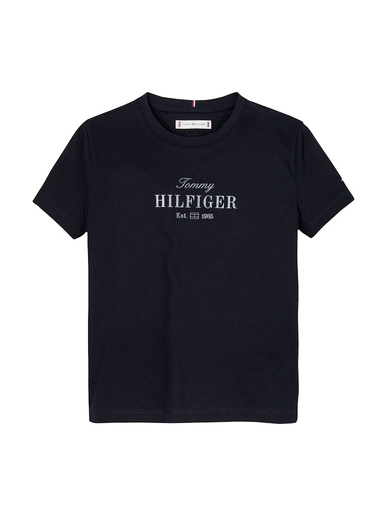 TOMMY Girls Gliiter Script T-Shirt Navy