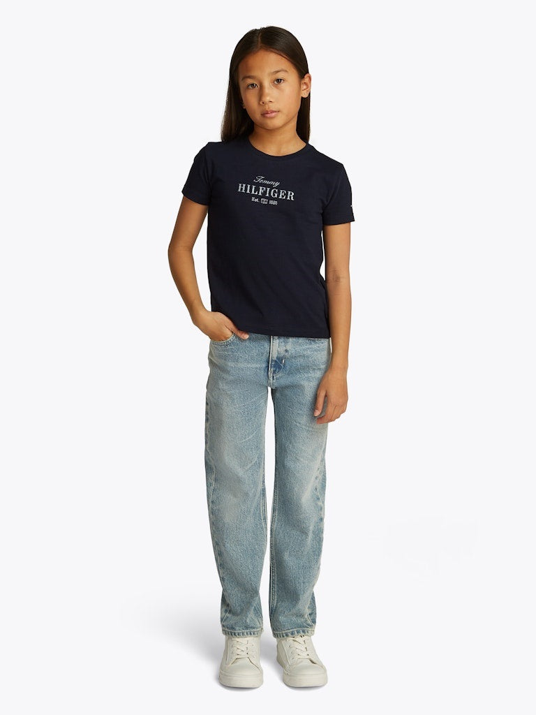 TOMMY Girls Gliiter Script T-Shirt Navy