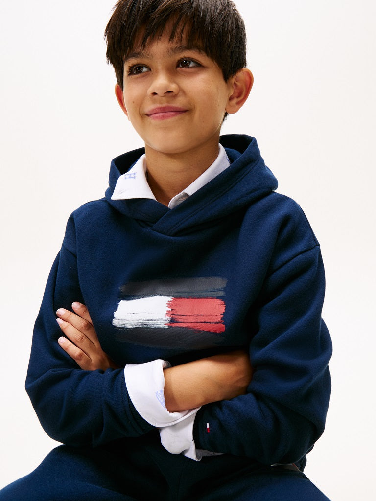 TOMMY HILFIGER Kids Flag Hoodie. Dark Navy