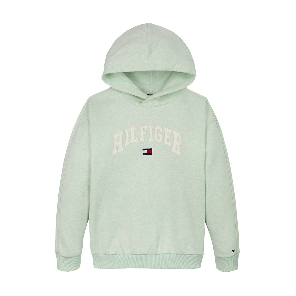 Light green hoodie with Tommy Hilfiger logo.
