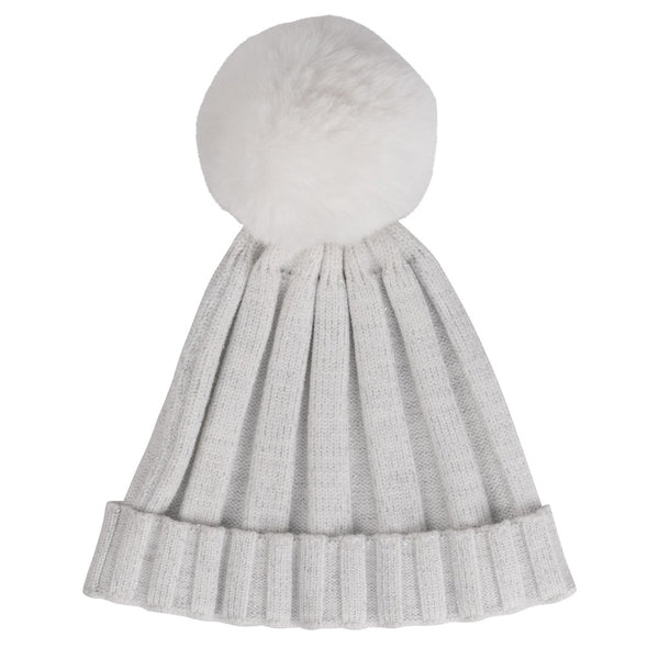 ADEE Paola Knitted Lurex Pom Hat White