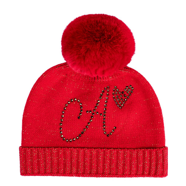 ADEE Rani Knitted Pom Pom Hat Red