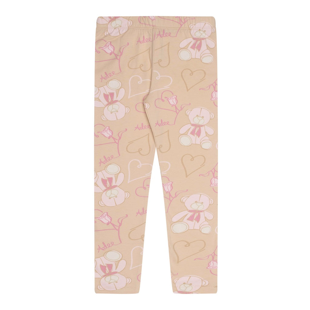 ADEE Summer Teddy Print Bow Legging Set Beige