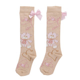 ADEE Sloane Teddy Print Knee High Socks Beige