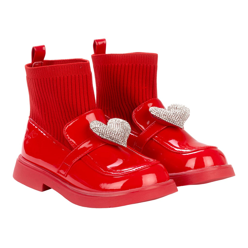 ADEE Mary Jane Red Diamante heart sock wellie 