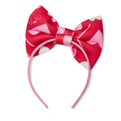 ADEE Lane Heart Print Bow Hairband Red