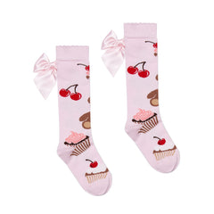ADEE Bear Print Bow Knee High Socks