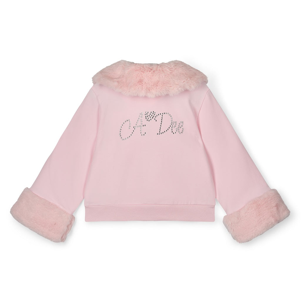 ADEE Winter Bloom Collection. The Audrey Bomber features gorgeous fur trim detailing and a classic diamanté A*Dee logo across the back. Pale Pink