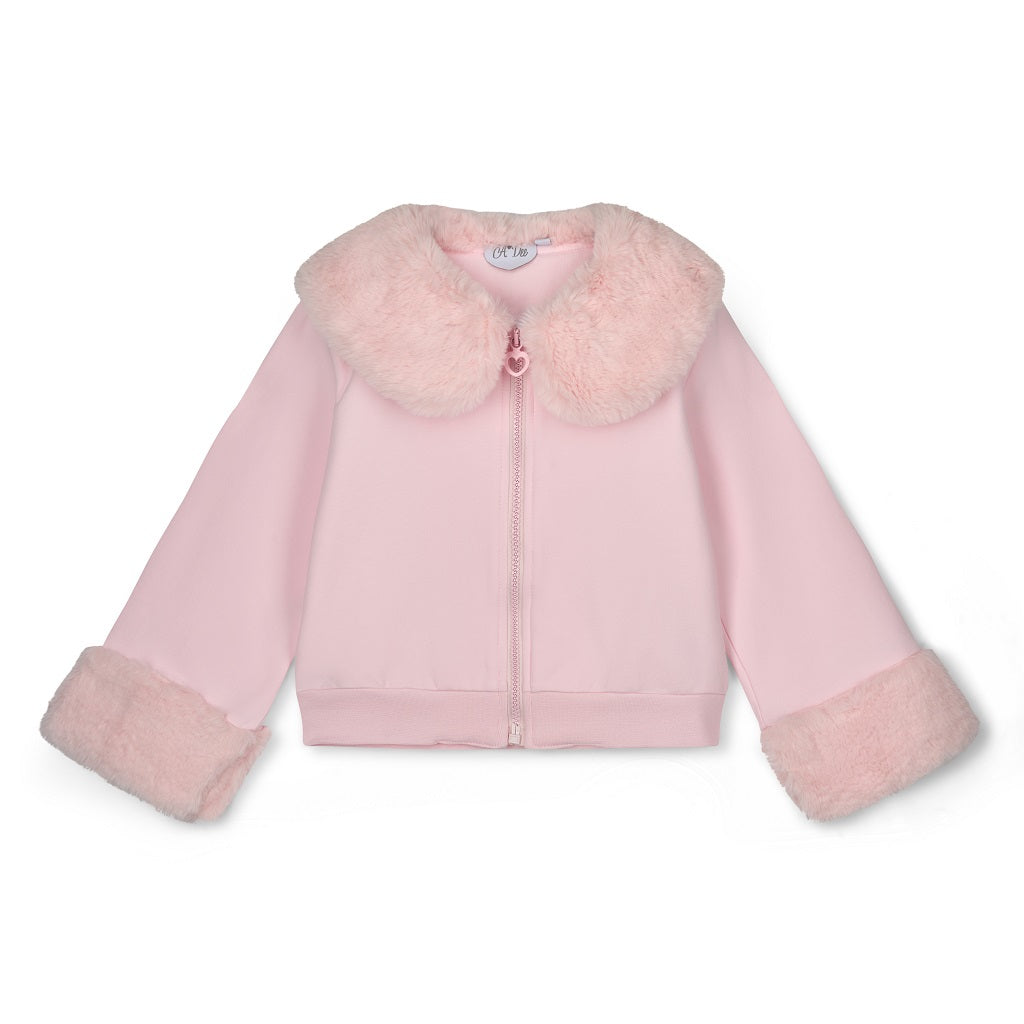 ADEE Winter Bloom Collection. The Audrey Bomber features gorgeous fur trim detailing and a classic diamanté A*Dee logo across the back. Pale Pink