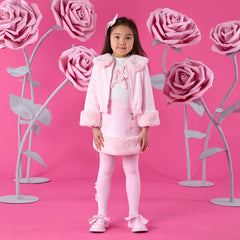 ADEE Winter Bloom Collection. The Audrey Bomber features gorgeous fur trim detailing and a classic diamanté A*Dee logo across the back. Pale Pink