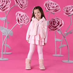 ADEE Winter Bloom Collection. The Ana Faux Fur Gilet comes in a gorgeous pink shade, finished with a beautiful appliqué bow on the chest. Pale Pink