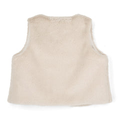 ADEE Eau-de Adee Collection. The Anna gilet come in fabulous faux fur and is finished with a beautiful appliqué bow on the chest. Stone Beige