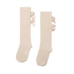 ADEE Eau de Adee Collection. A cute finishing touch, the Ariel knee-high socks are detailed with two sweet appliqué bows at the ankle. Stone Beige