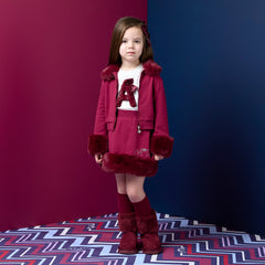 ADEE Chevron Charm theme. The Audrey Bomber features gorgeous fur trim detailing and a classic diamanté A*Dee logo across the back. Deep Cherry