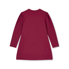 ADEE Chevron Charm Collection. The Alyssa dress features a faux fur applique handbag artwork, finished with a classic A*Dee diamanté logo. Deep Cherry