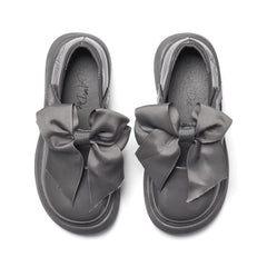 ADEE The Lyra shoe is perfect for school, with pretty bows on the velcro strap and embroidered logo to the side. Finished with non-slip rubber soles. Dark Grey