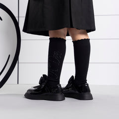 ADEE Complete your back to school outfit with the Seren knee high socks. Featuring a sparkling diamante logo on each side. Black