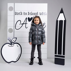 ADEE BTS The Luna padded jacket features cute heart shaped pockets on the front and diamante badge on one sleeve. Complete with full hood and branded zip fastening. Dark Grey
