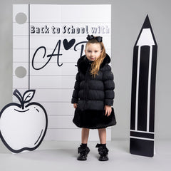 ADEE BTS The Rhea long length padded jacket features a luxurious fur trim around the hem and on the hood. Complete with a diamante badge on one sleeve and branded zip fastening. The perfect jacket to keep cosy going back to school.