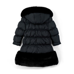 ADEE BTS The Rhea long length padded jacket features a luxurious fur trim around the hem and on the hood. Complete with a diamante badge on one sleeve and branded zip fastening. The perfect jacket to keep cosy going back to school.