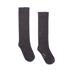 ADEE Complete your back to school outfit with the Seren knee high socks. Featuring a sparkling diamante logo on each side. Dark Grey