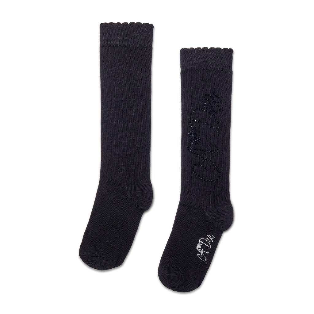 ADEE Complete your back to school outfit with the Seren knee high socks. Featuring a sparkling diamante logo on each side. Black