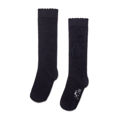 ADEE Complete your back to school outfit with the Seren knee high socks. Featuring a sparkling diamante logo on each side. Black