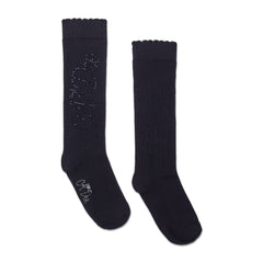 ADEE Complete your back to school outfit with the Seren knee high socks. Featuring a sparkling diamante logo on each side. Black