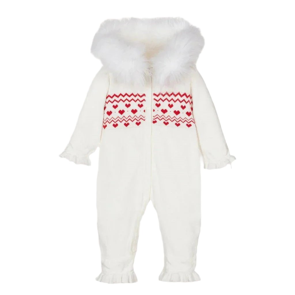 Mini Knitted Heart Fairisle Zip Romper