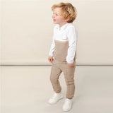 Boys Pique Zip Neck Polo Set Beige