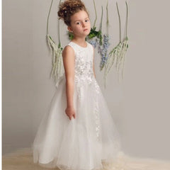 Elegant Flower Tulle Dress Ankle Length Ivory