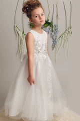 Elegant Flower Tulle Dress Ankle Length Ivory