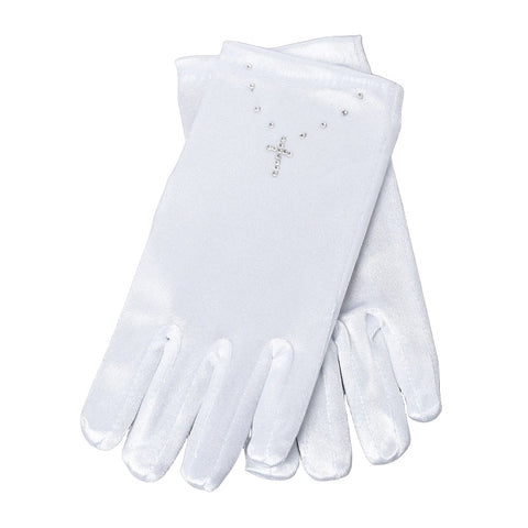 Satin Gloves with Diamante Detail