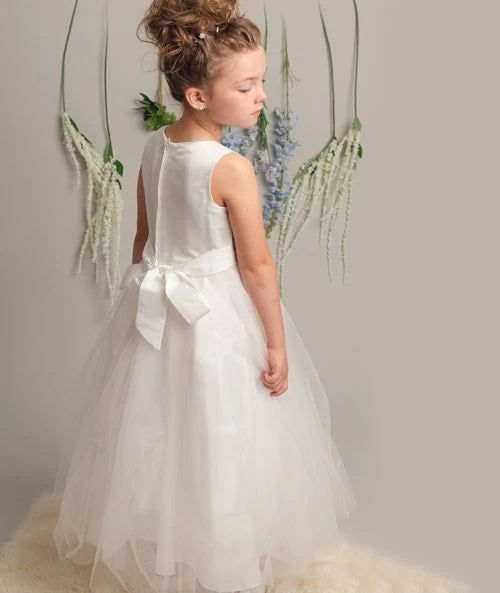 Elegant Flower Tulle Dress Ankle Length Ivory