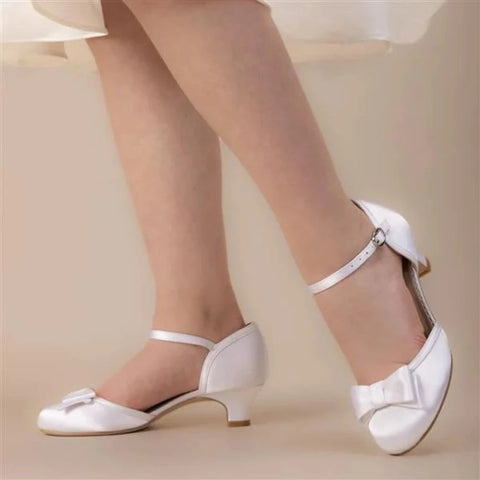 MINNIE White Satin Shoes with Satin Bow